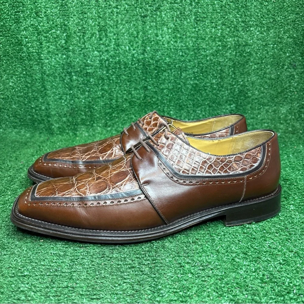 MEZLAN Mens Dress‎ Shoes Genuine Crocodile Brown Leather Size 10.5 M